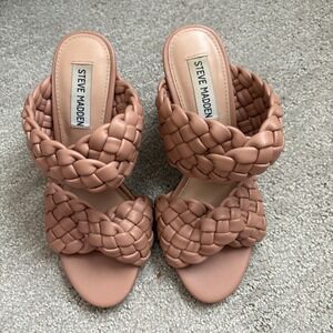 Steve Madden Twisted Braided Block Heel Mules Blush Pink Nude Sandals Size 7M